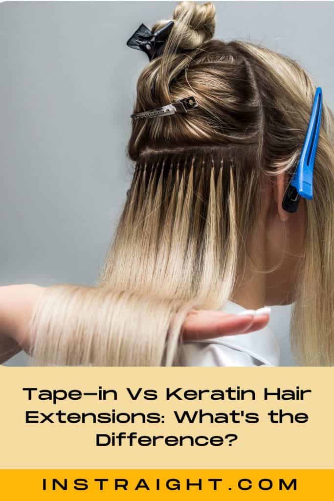 hair dress checking whether tape-in vs keratin hair extensions would be good on this hair